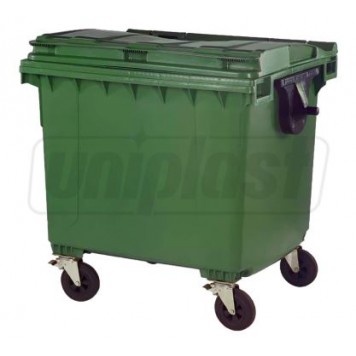 Cos pentru transportarea deseurilor 1100 L din plastic pe roti (verde) UNI